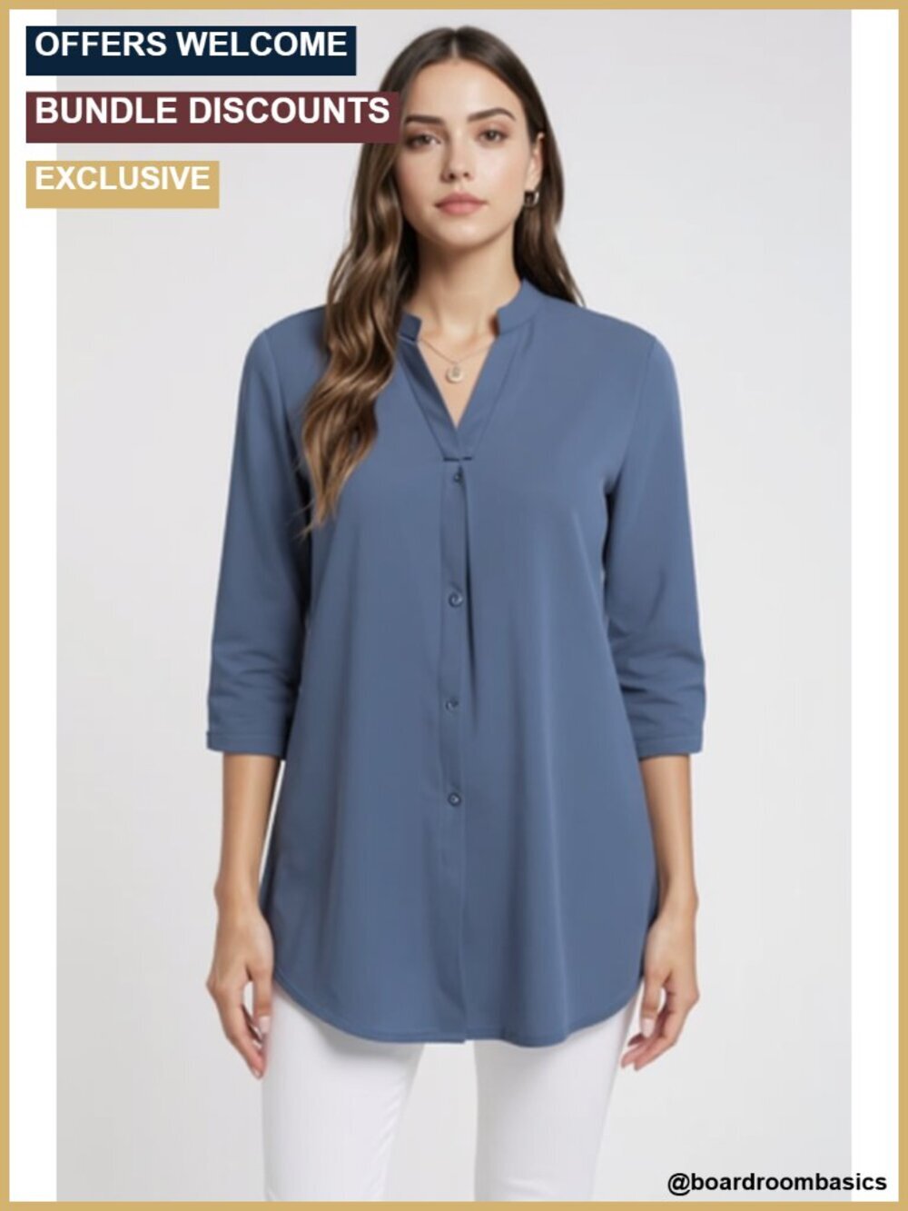Womens 3/4 Sleeve V Neck Blouse Dressy Casual Work Tunic Top